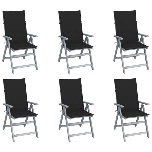 Garden Chair Set of 6 Grey Solid acacia wood Medium Foldable