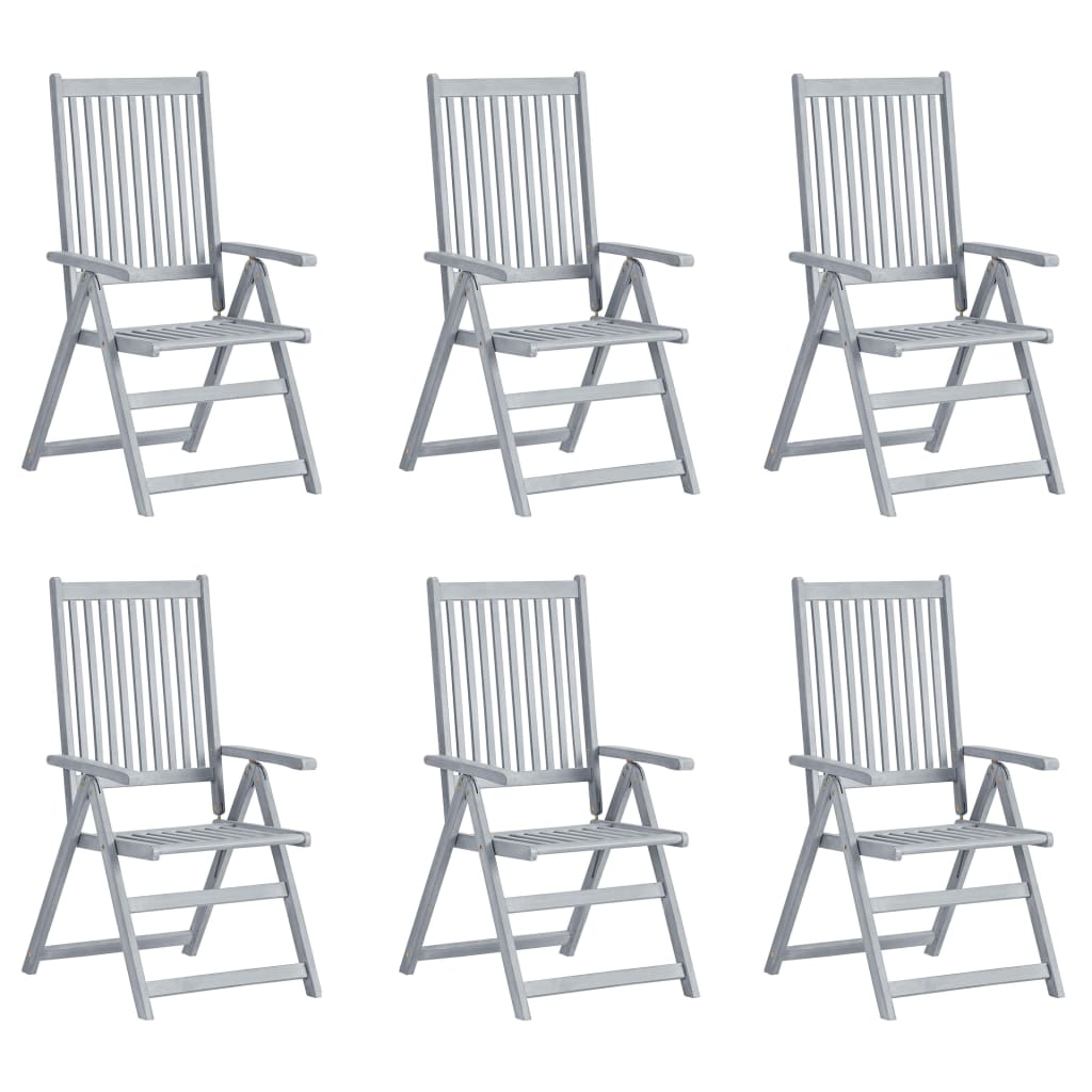 Garden Chair Set of 6 Grey Solid acacia wood Medium Foldable