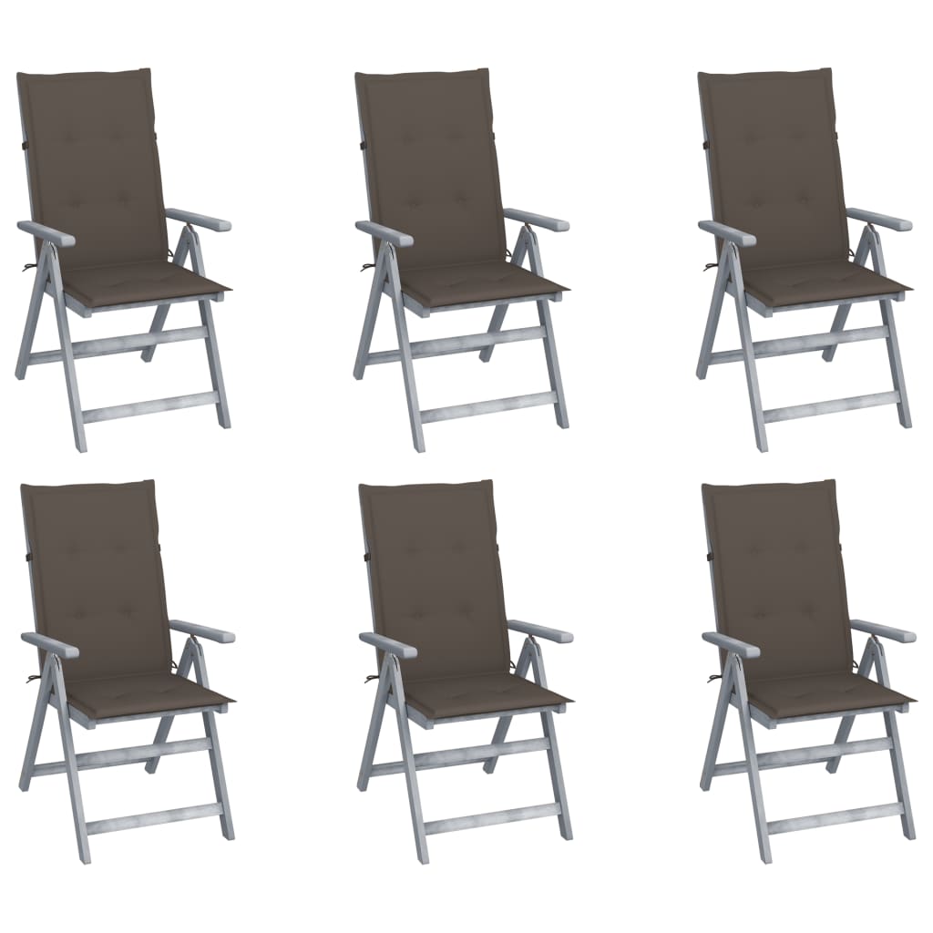 Garden Chair Set of 6 Grey, Taupe Solid Acacia wood, 100% Polyester