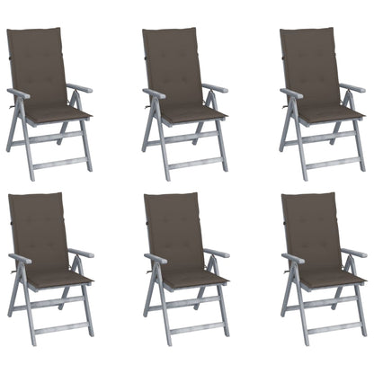 Garden Chair Set of 6 Grey, Taupe Solid Acacia wood, 100% Polyester