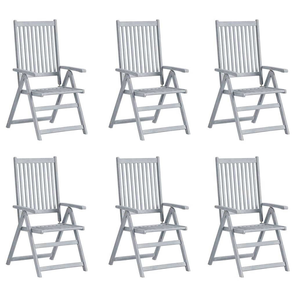 Garden Chair Set of 6 Grey, Taupe Solid Acacia wood, 100% Polyester