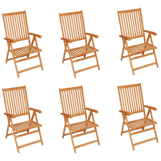 Patio Chair Set of 6 Teak and Red Solid Teak Wood and Fabric