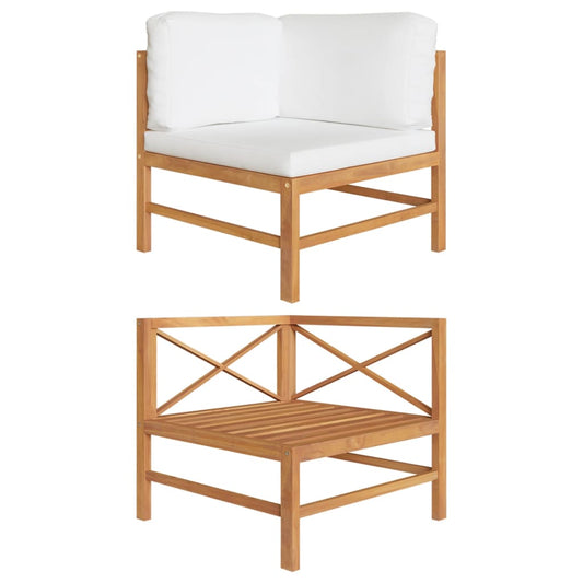 Corner Sofa Cream Solid Teak Wood Medium Durable Corner Sofa
