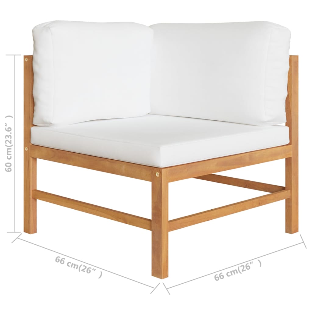 Corner Sofa Cream Solid Teak Wood Medium Durable Corner Sofa