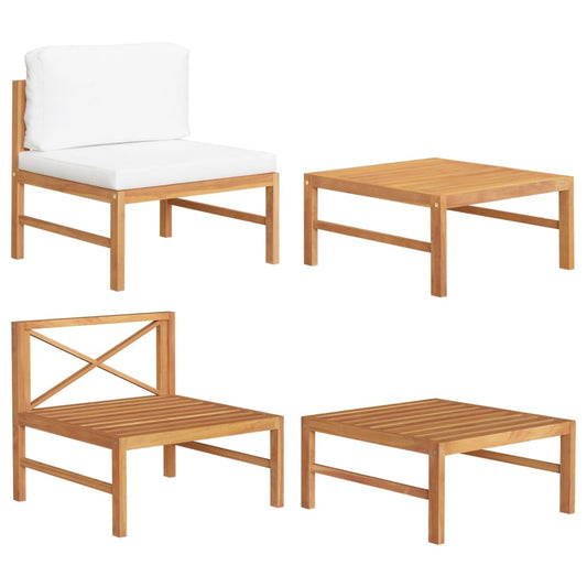 Garden Lounge Set Cream Teak wood, Polyester Medium Durable