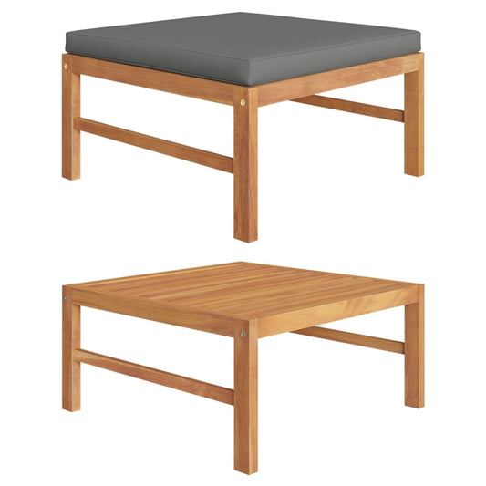 Footrest Dark Grey Teak Wood, Polyester Medium Portable