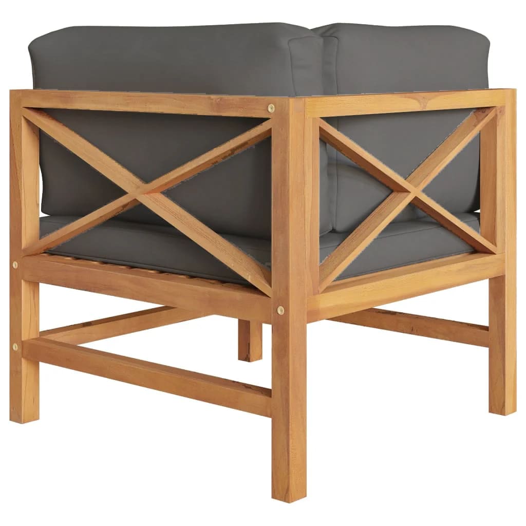 Corner Sofa Dark Gray Solid Teak Wood Medium Modular