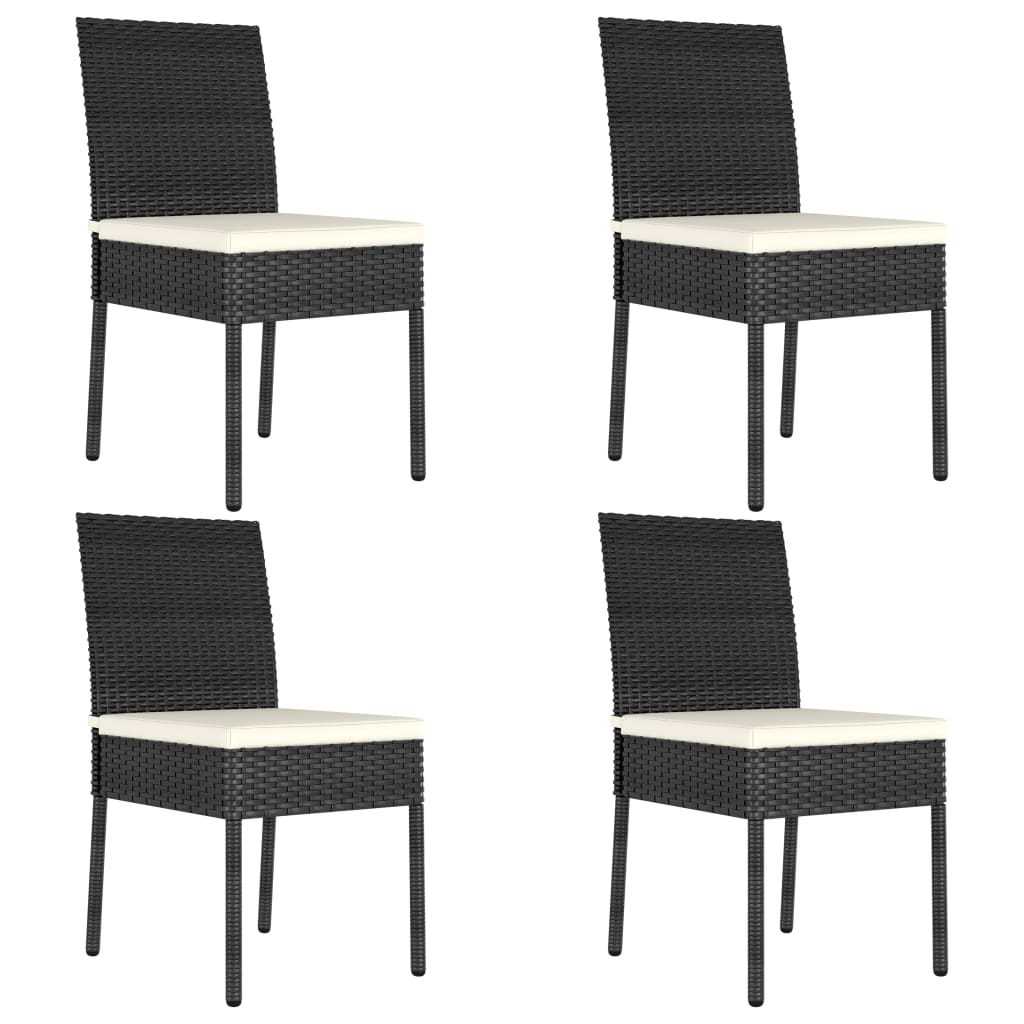 Dining Set Black, Cream Poly rattan, powder-coated steel, glass