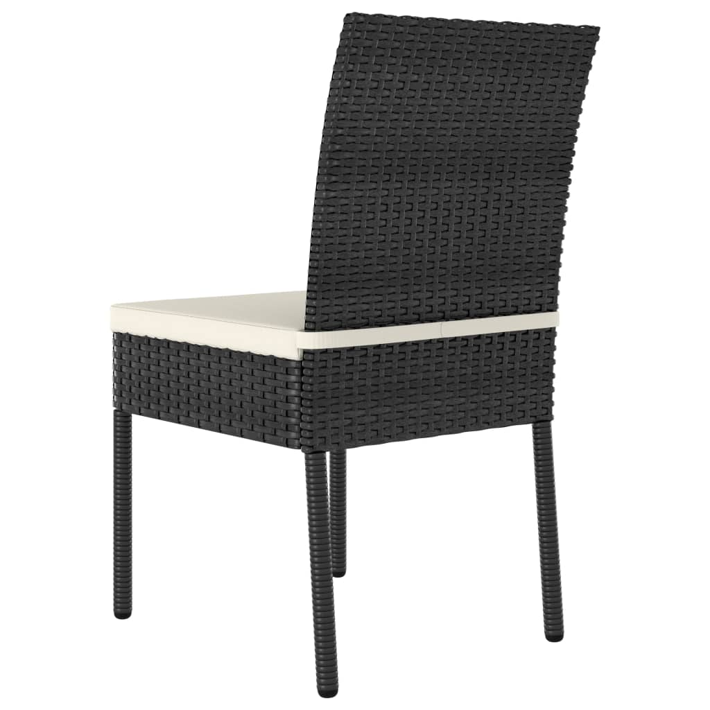Dining Set Black, Cream Poly rattan, powder-coated steel, glass