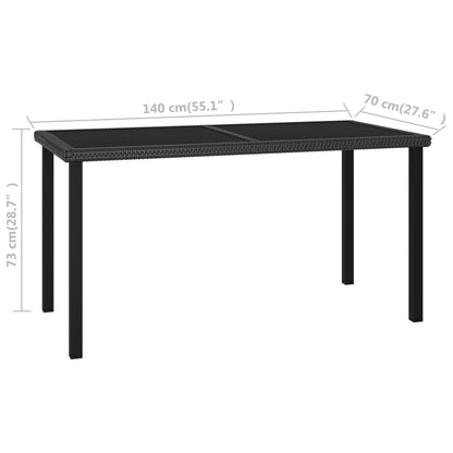 Dining Set Black Poly rattan, powder-coated steel, glass