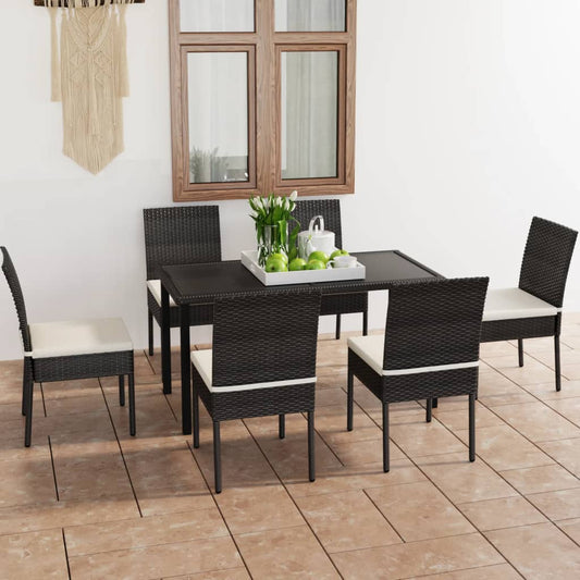 Dining Set Black Poly rattan, powder-coated steel, glass