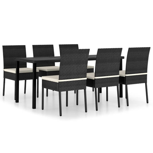 Dining Set Black Poly rattan, powder-coated steel, glass Medium