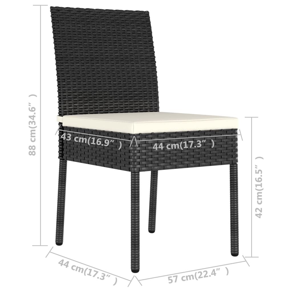 Dining Set Black Poly rattan, powder-coated steel, glass Medium