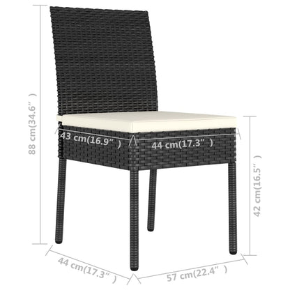 Dining Set Black Poly rattan, powder-coated steel, glass Medium