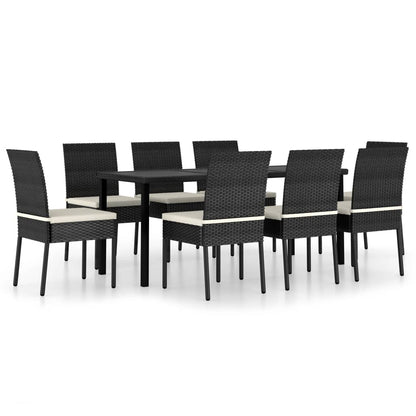 Dining Set Black Poly rattan, powder-coated steel, glass