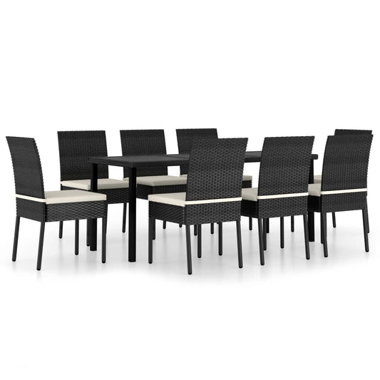 Dining Set Black Poly rattan, powder-coated steel, glass