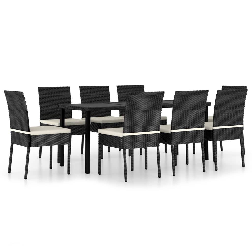 Dining Set Black Poly rattan, powder-coated steel, glass
