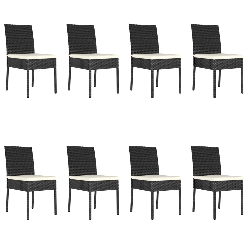 Dining Set Black Poly rattan, powder-coated steel, glass