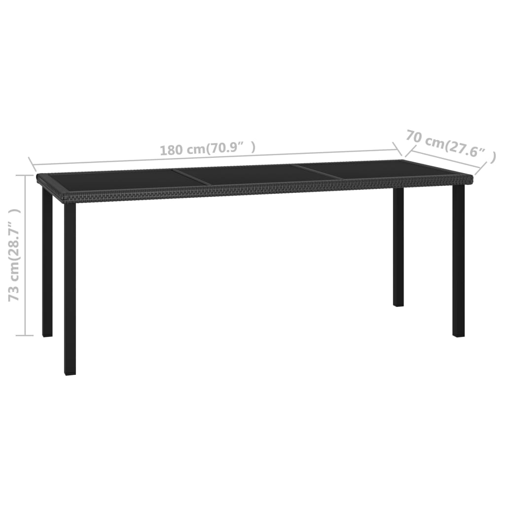 Dining Set Black Poly rattan, powder-coated steel, glass