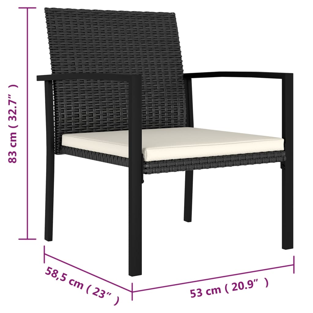 Dining Set Black Table and Chairs, Cream Cushions