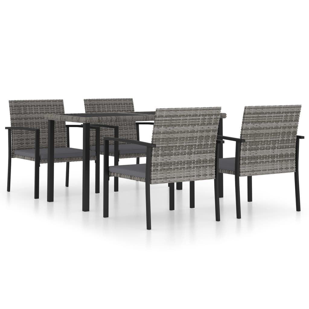 Dining Set Grey and Black Poly rattan, powder-coated steel Medium