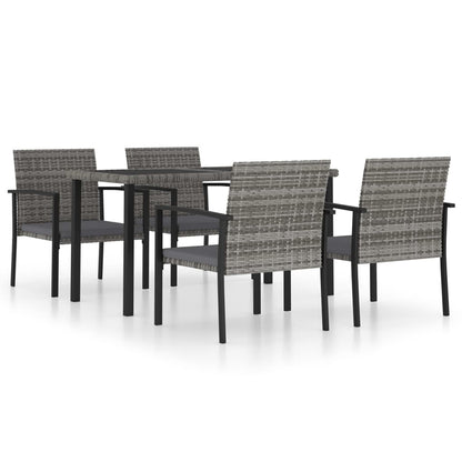Dining Set Grey and Black Poly rattan, powder-coated steel Medium