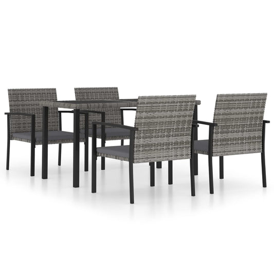 Dining Set Grey and Black Poly rattan, powder-coated steel Medium