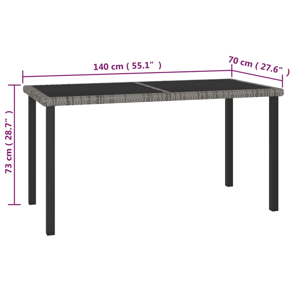 Dining Set Grey and Black Poly rattan, powder-coated steel Medium
