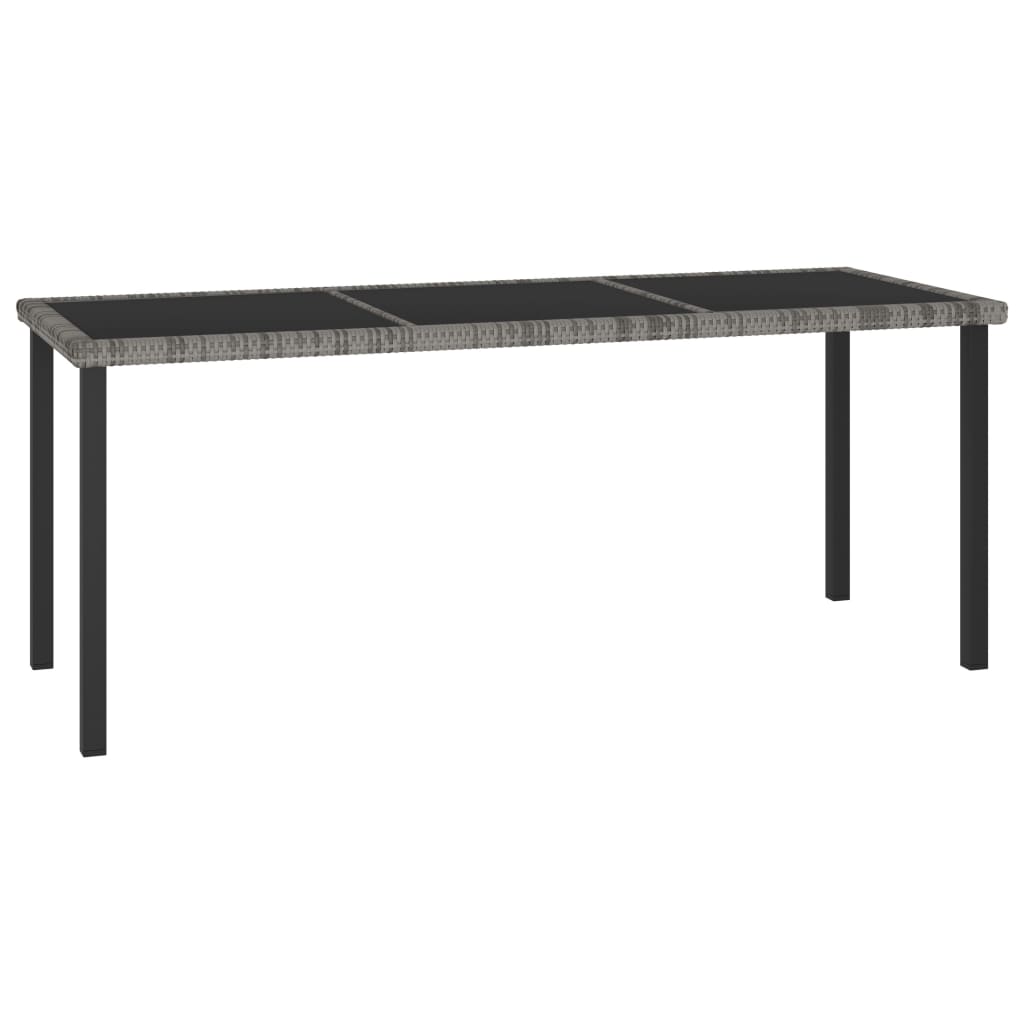 Dining Set Grey and Black Poly rattan, powder-coated steel, glass