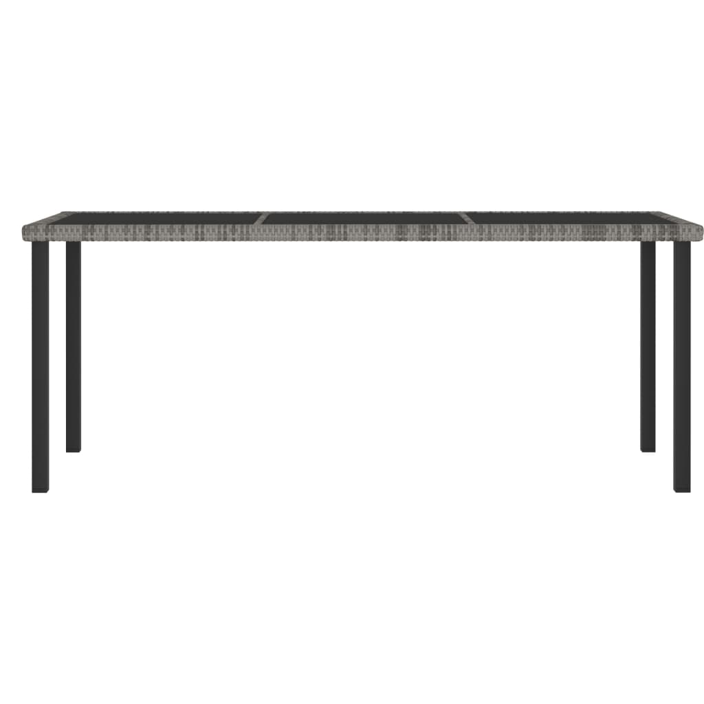 Dining Set Grey and Black Poly rattan, powder-coated steel, glass