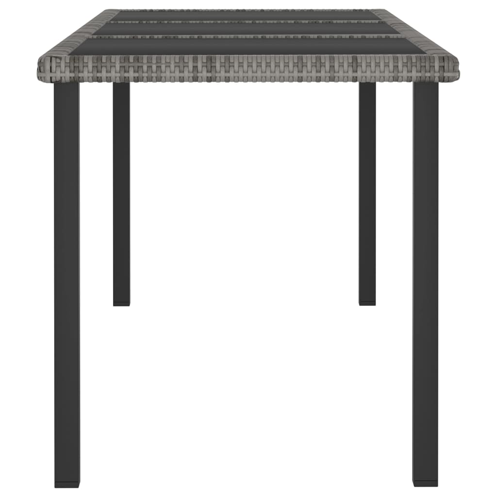 Dining Set Grey and Black Poly rattan, powder-coated steel, glass
