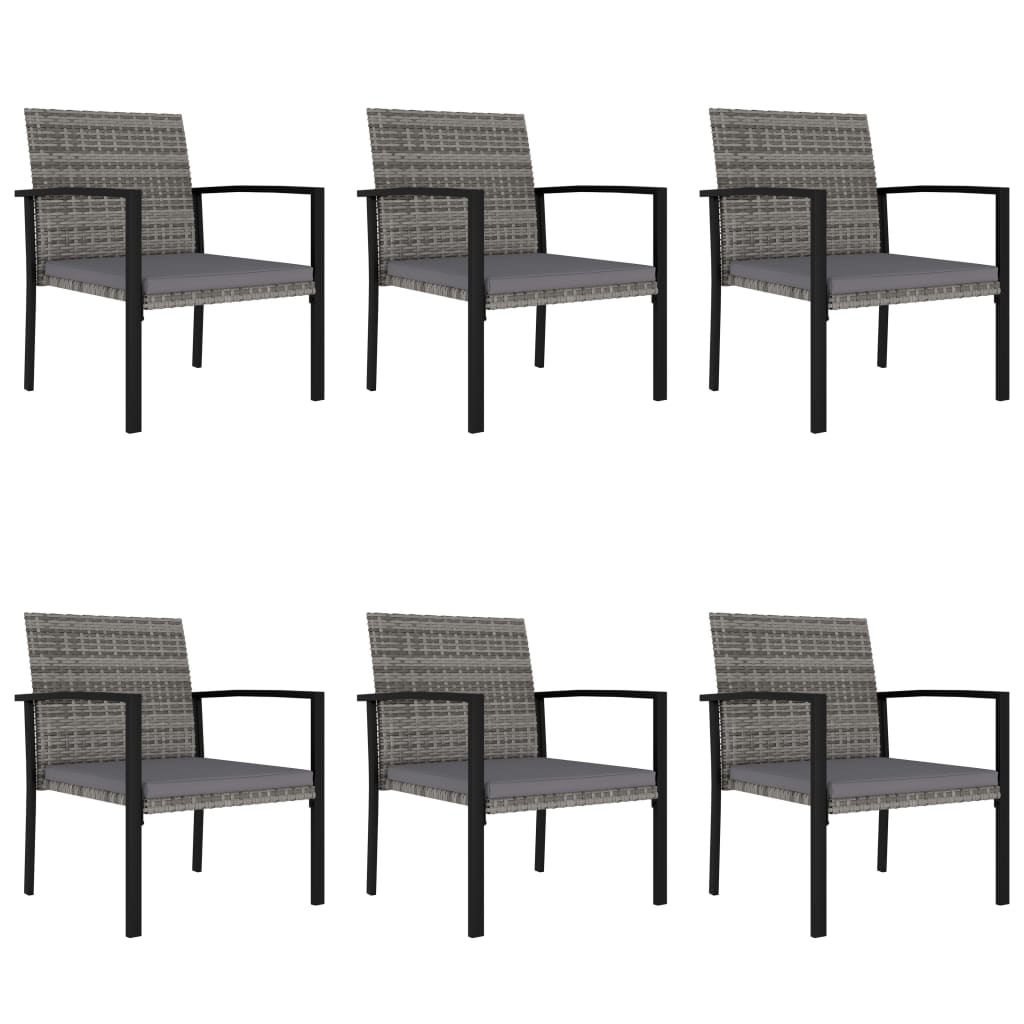 Dining Set Grey and Black Poly rattan, powder-coated steel, glass