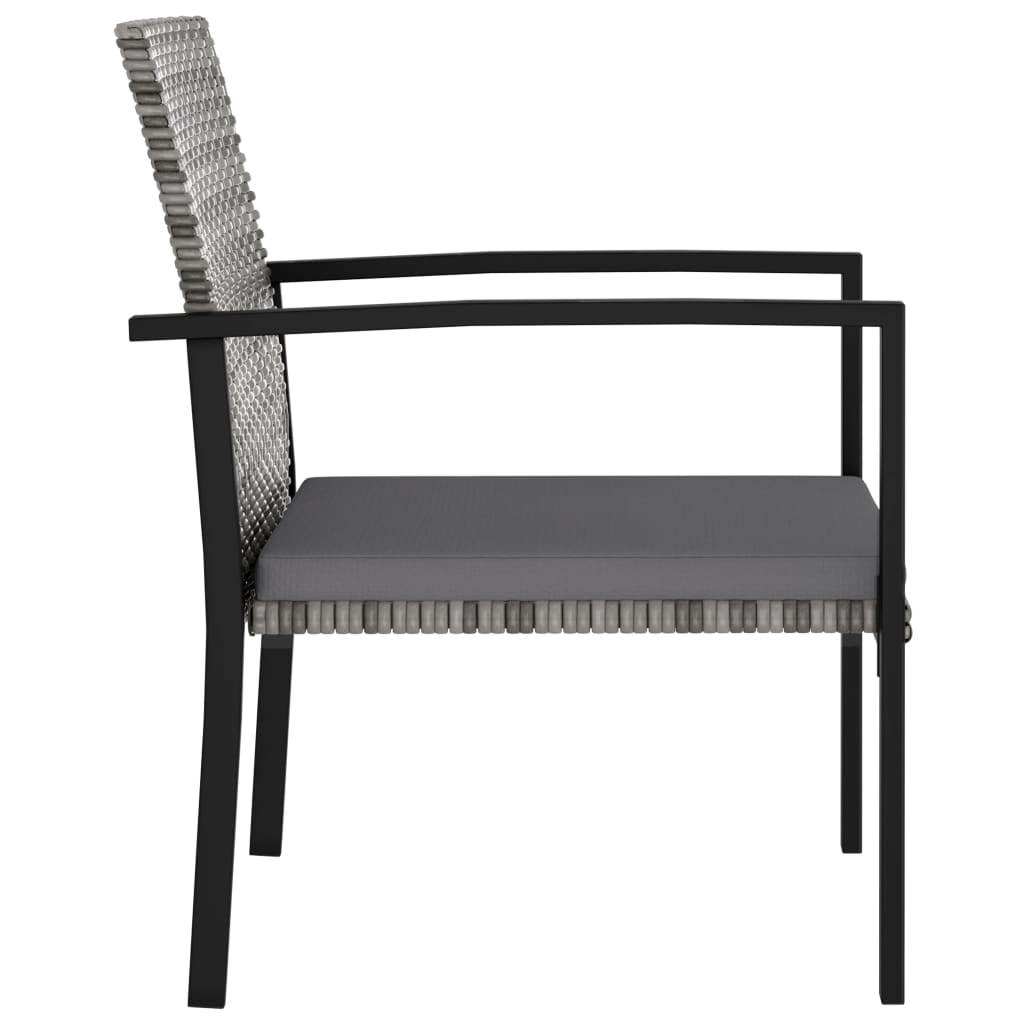 Dining Set Grey and Black Poly rattan, powder-coated steel, glass