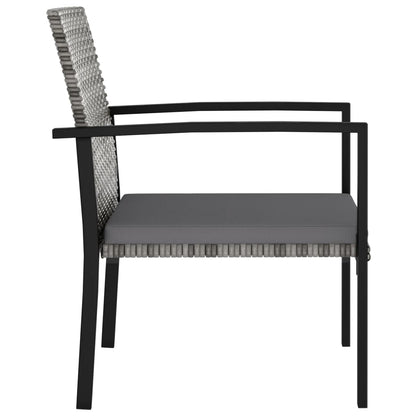 Dining Set Grey and Black Poly rattan, powder-coated steel, glass