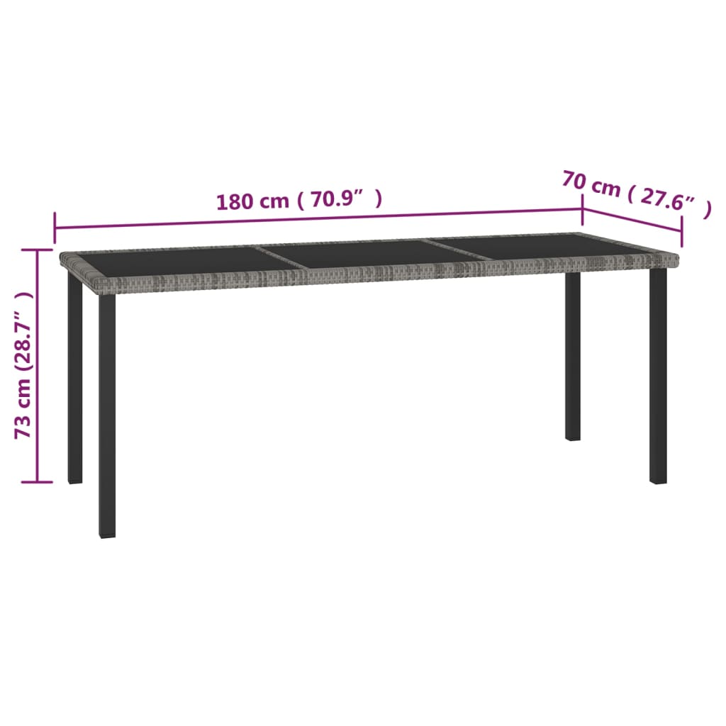 Dining Set Grey and Black Poly rattan, powder-coated steel, glass