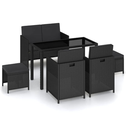 Patio Dining Set Set of 6 Black Poly Rattan 6-Piece Set