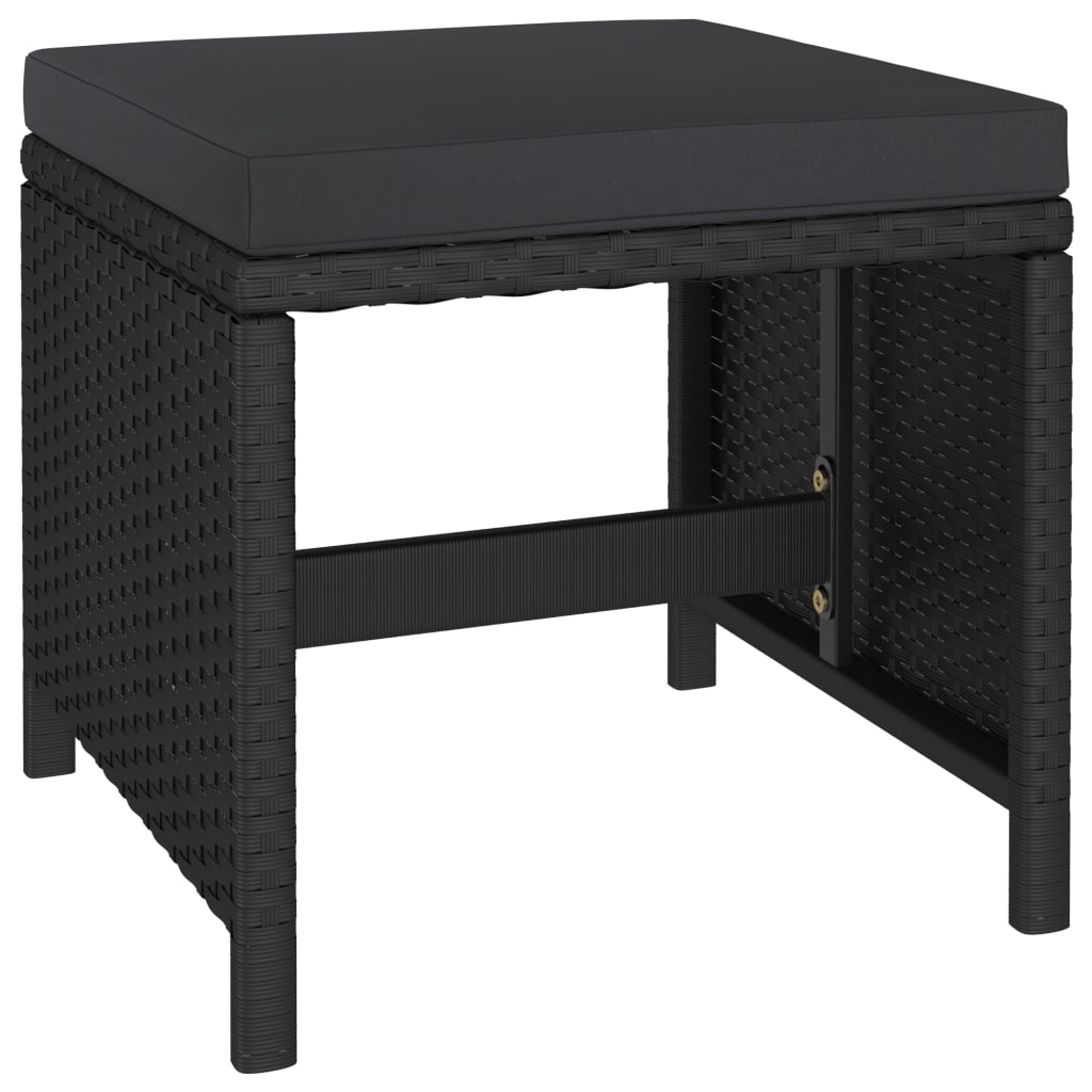 Patio Dining Set Set of 6 Black Poly Rattan 6-Piece Set