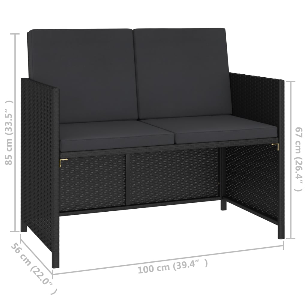 Patio Dining Set Set of 6 Black Poly Rattan 6-Piece Set