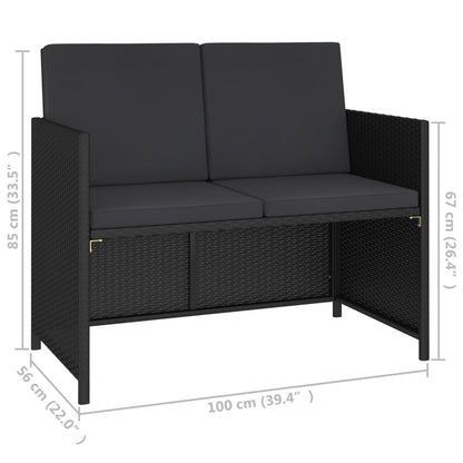 Patio Dining Set Set of 6 Black Poly Rattan 6-Piece Set