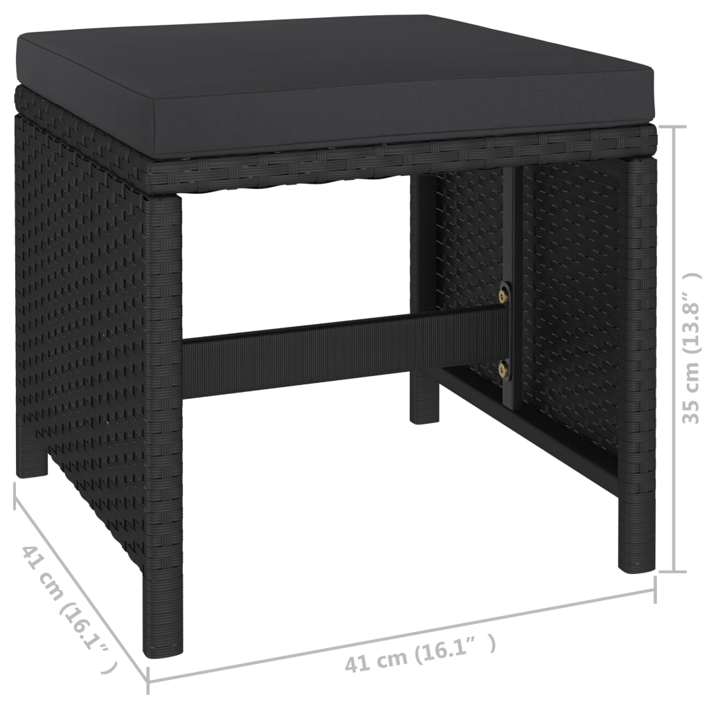 Patio Dining Set Set of 6 Black Poly Rattan 6-Piece Set