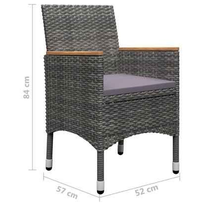 Dining Set Grey Solid acacia wood, Powder-coated steel, PE rattan