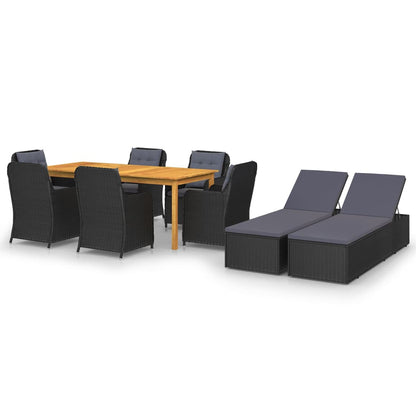 Dining Set Black, Dark Gray Solid acacia wood Large