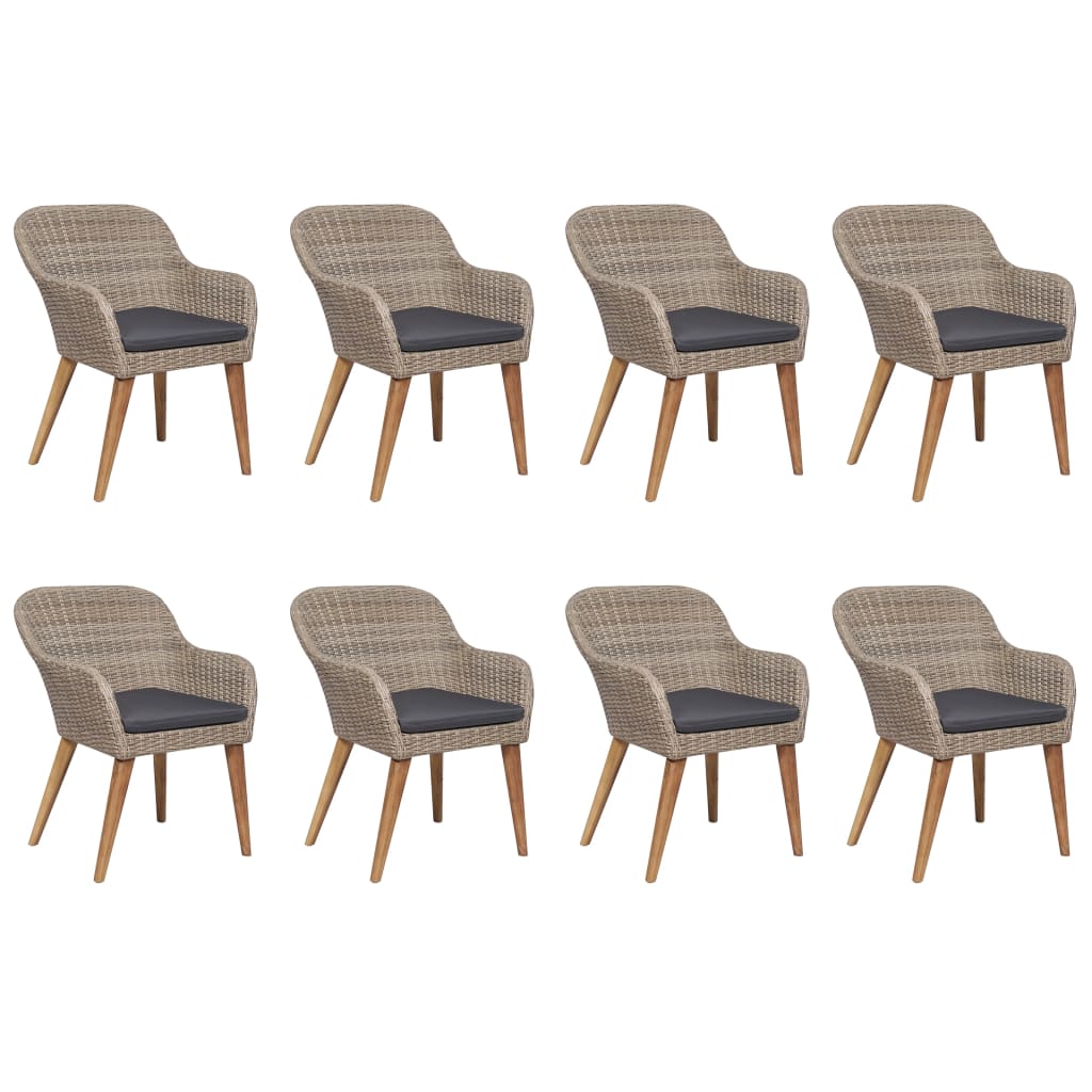 Dining Set Brown Solid Acacia Wood 9 Piece Set Durable