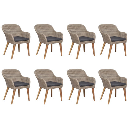 Dining Set Brown Solid Acacia Wood 9 Piece Set Durable
