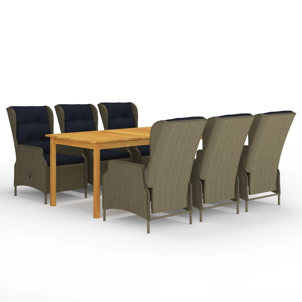 Dining Set Brown Table, Black Cushions