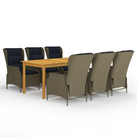 Dining Set Brown Table, Black Cushions