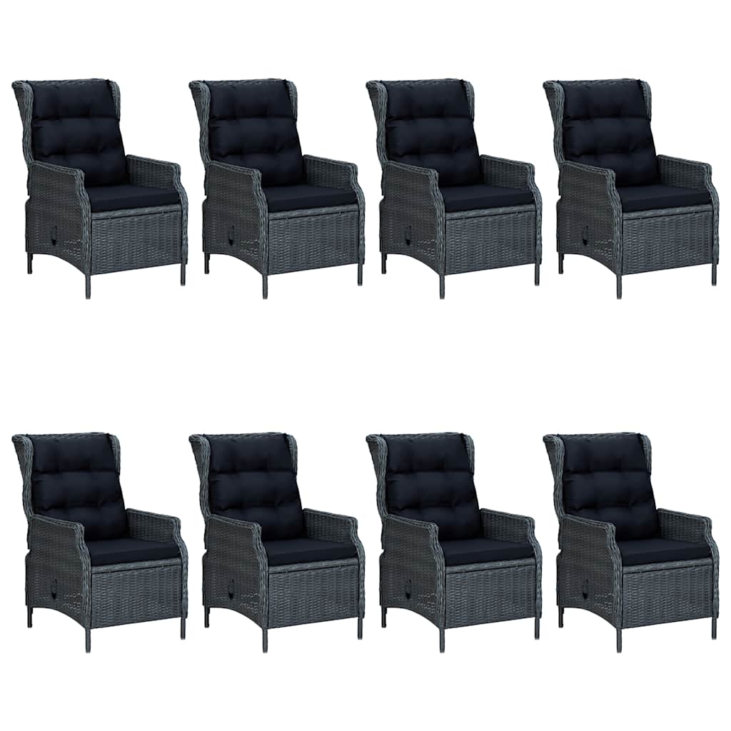 Dining Set Dark Grey Solid Acacia Wood Large Adjustable Armrests