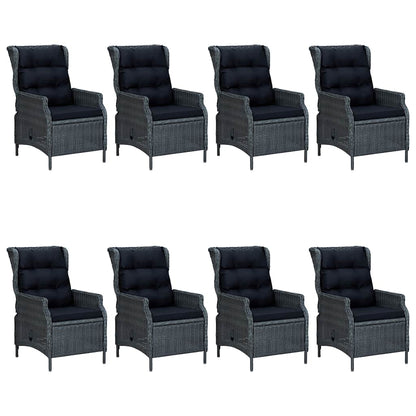 Dining Set Dark Grey Solid Acacia Wood Large Adjustable Armrests