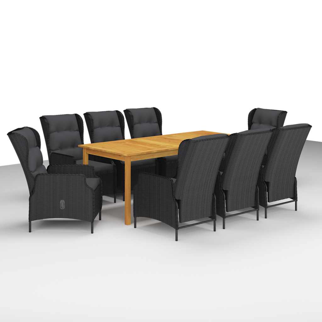 Dining Set Dark Grey Solid Acacia Wood Large Adjustable Armrests