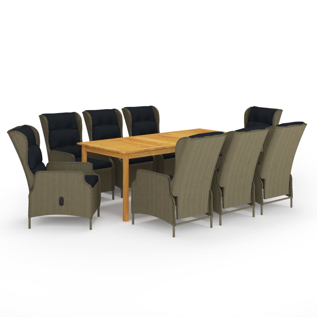 Dining Set Brown Solid Acacia Wood Large Adjustable Armrests